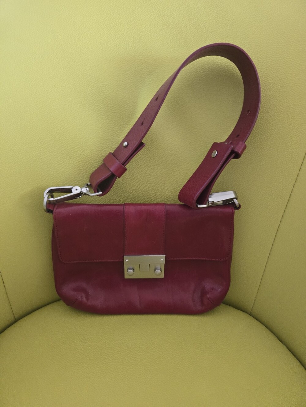 Hobo Red Leather Shoulder Bag, Silver Hardware